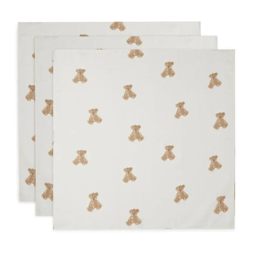 Jollein 3 Hydrofiele Doeken 70x70 - Teddy Bear