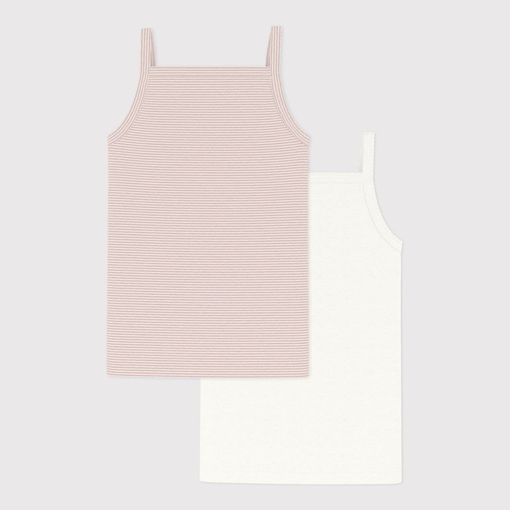 Petit Bateau Set Van 2 Onderhemdjes Met Spaghettibandjes - Wit / Roos Gestreept En Wit