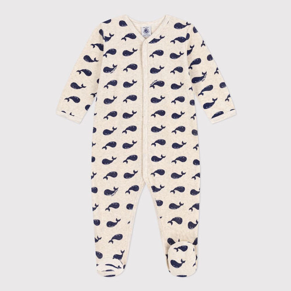 Petit Bateau Pyjama Met Marineblauwe Walvisjes Van Velours