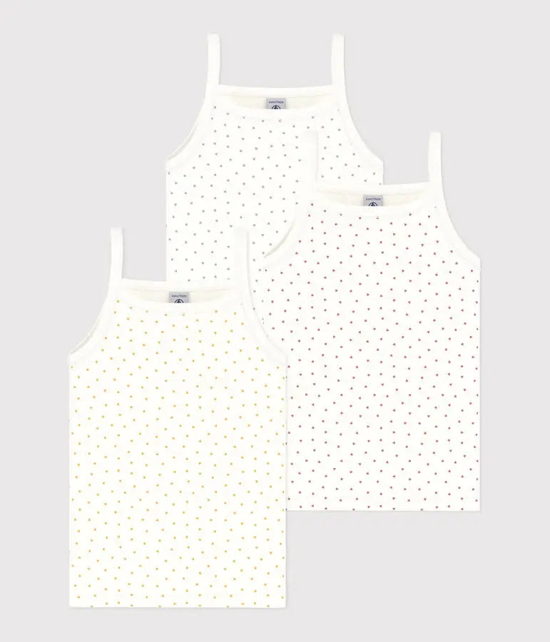 Petit Bateau | Set van 3 meisjeshemdjes met bandjes en hartjes in katoen