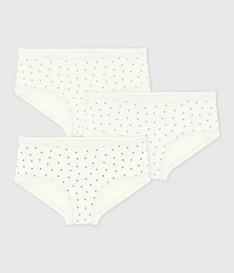 Petit Bateau | Set van 3 katoenen onderbroekjes met hoge taille en hartjesprint voor kinderen