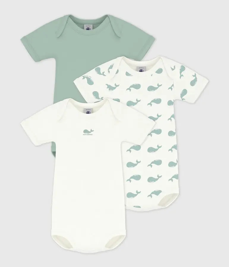 Petit Bateau | Setje van katoenen body's met korte mouwen en walvisprint
