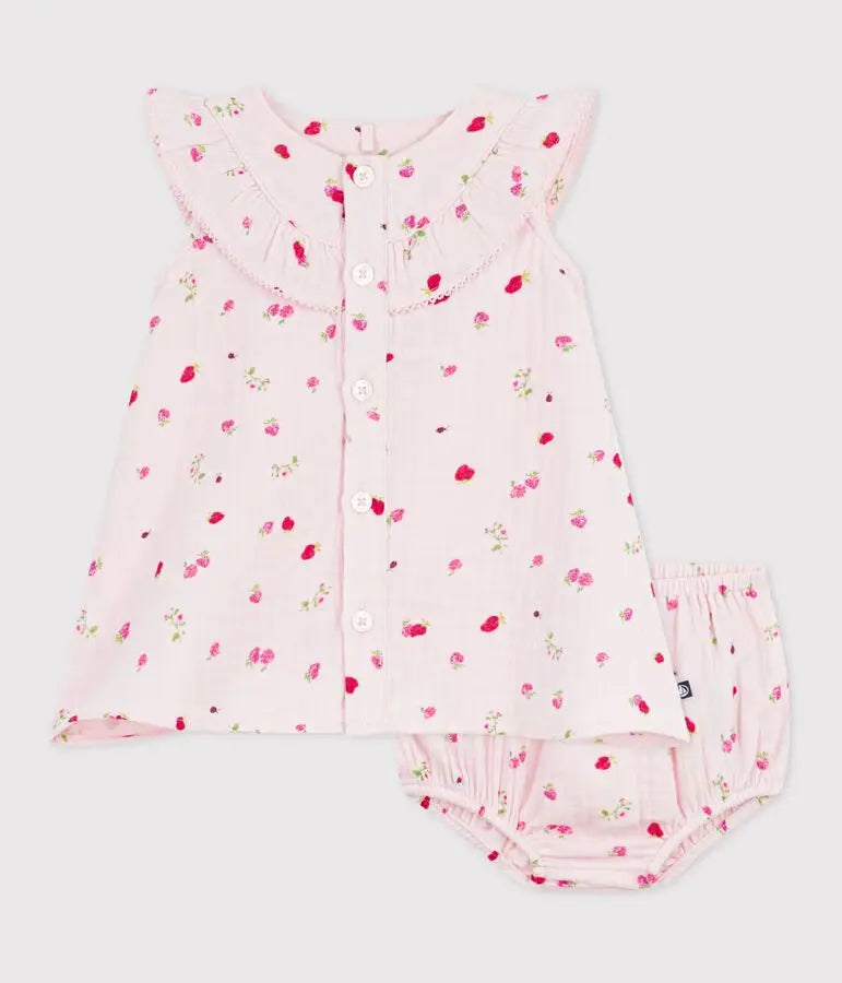 Petit Bateau | Katoenen babyjurkje met bloemenprint en pofbroekje