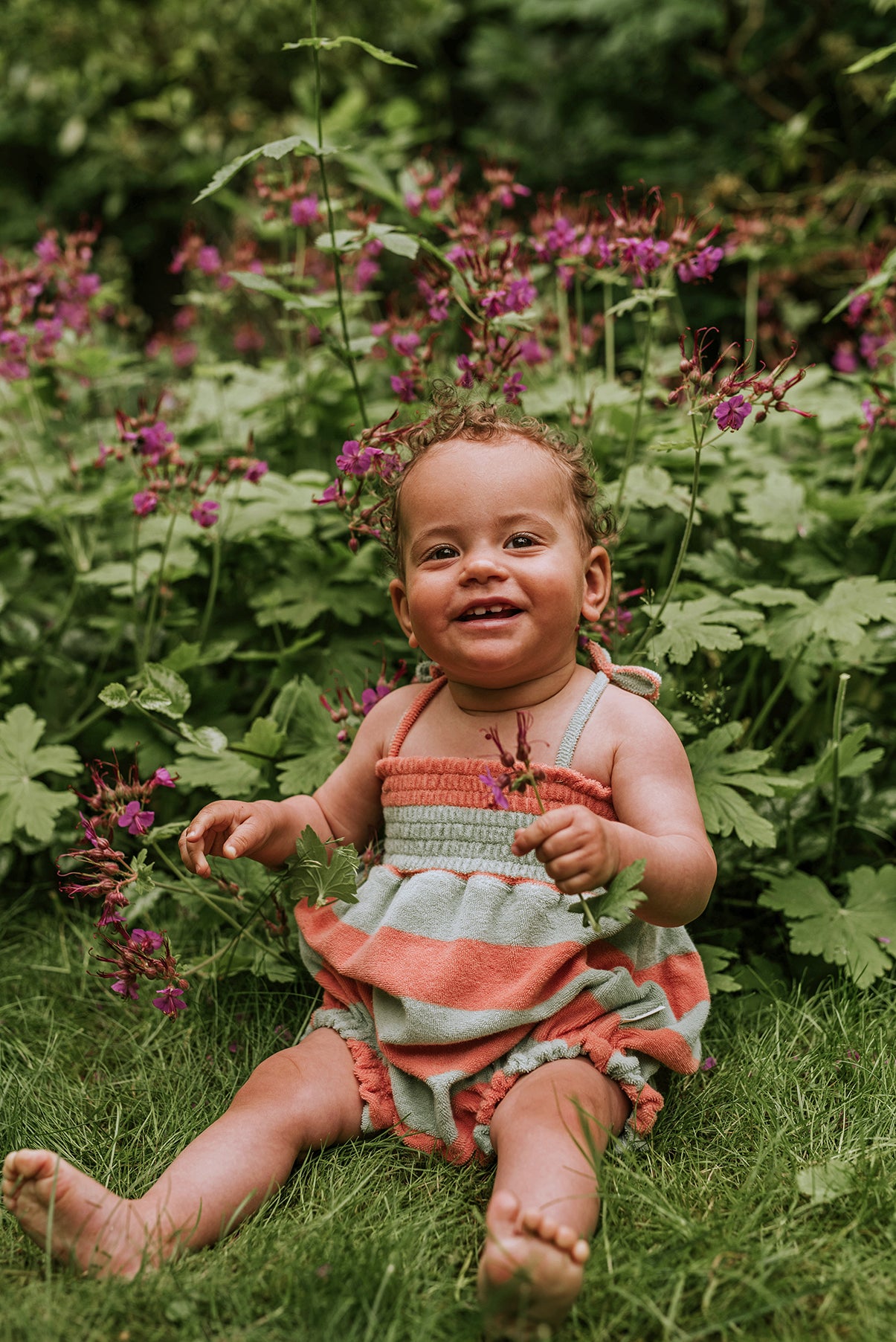 Sproet & Sprout Smock Romper Strepen Slit Green