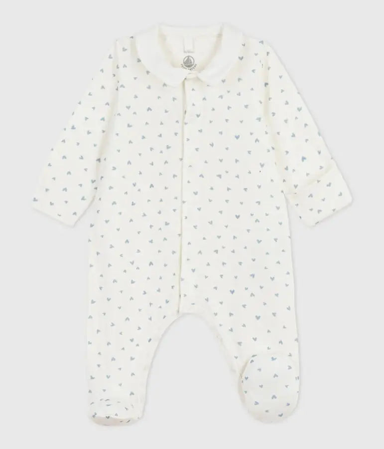 Petit Bateau | Fluwelen babypyjama met kraag en hartjesprint