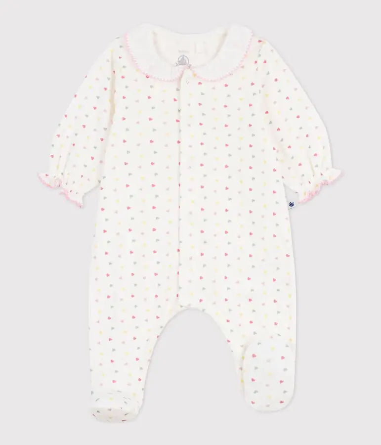 Petit Bateau | Babypyjama met hartjes en fleurig kraagje