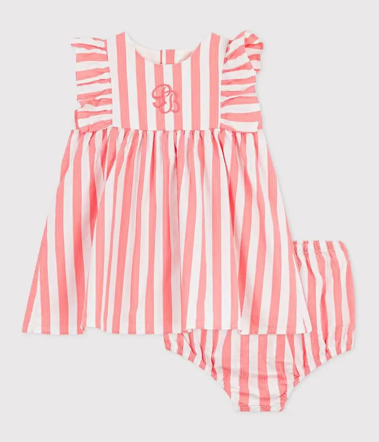 Petit Bateau | Katoenen gestreept babyjurkje zonder mouwen met pofbroekje