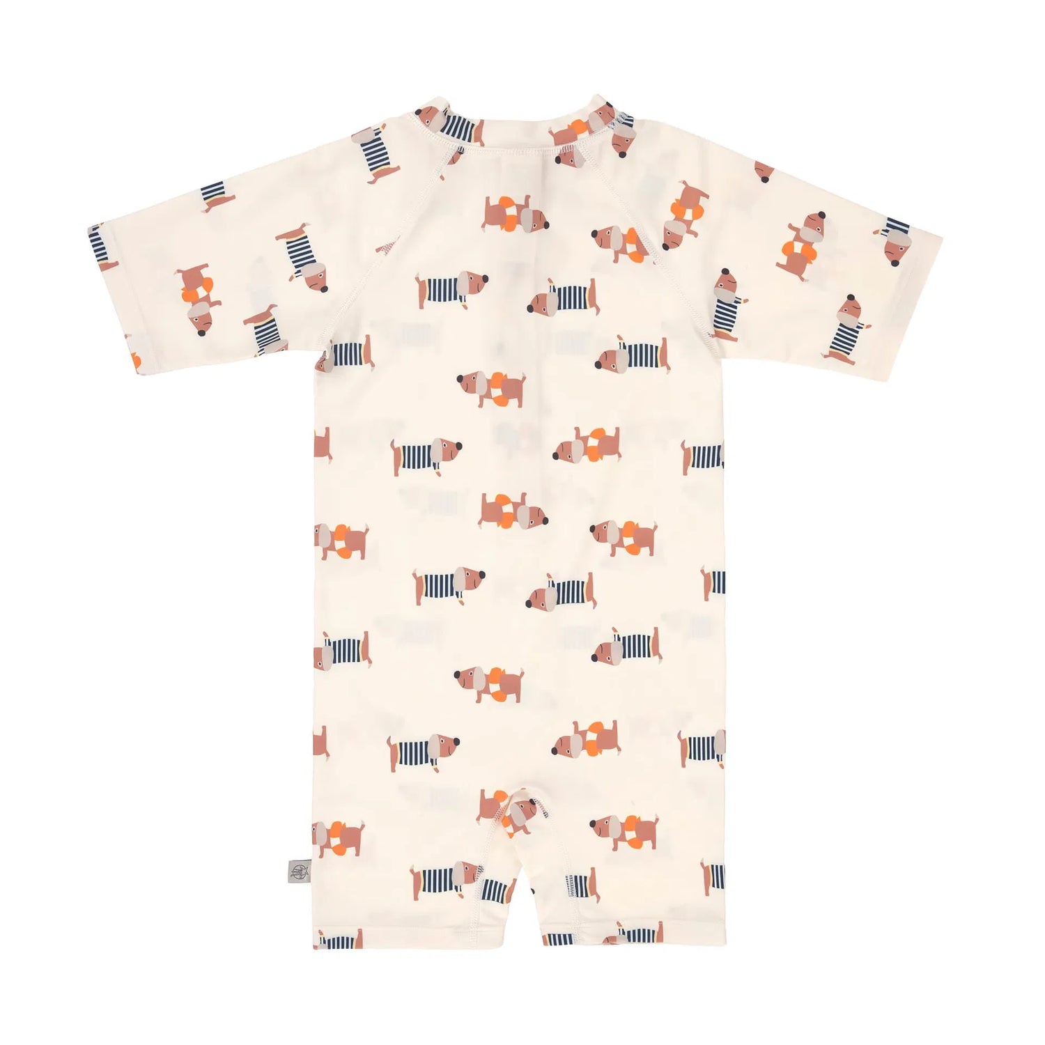 Lässig Kinderzwempak met Korte Mouwen (UV-bescherming) - Beige met hondjesprint