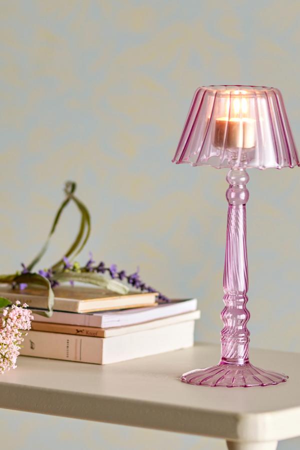 Bloomingville Cisco Glazen Kaarslichthouder - Roze