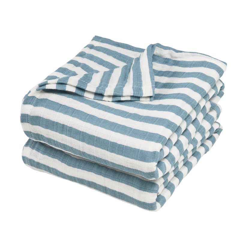 Meyco Hydrofiele Doeken Pre-washed (120x120cm - 2-pack) - Stripe Jeans Blue