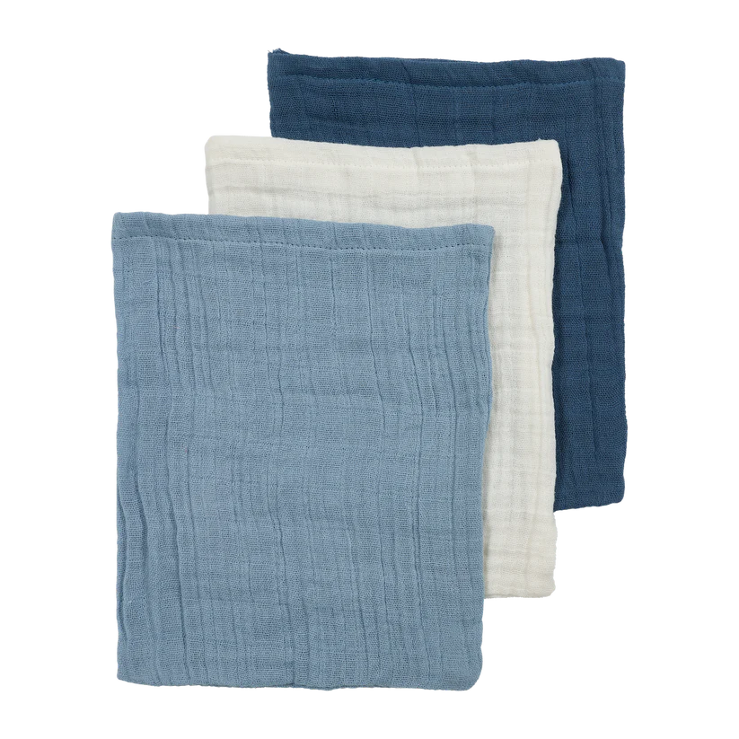 Meyco Hydrofiele Washandje pre-washed 3-pack - Natural/Jeans blue/Indigo
