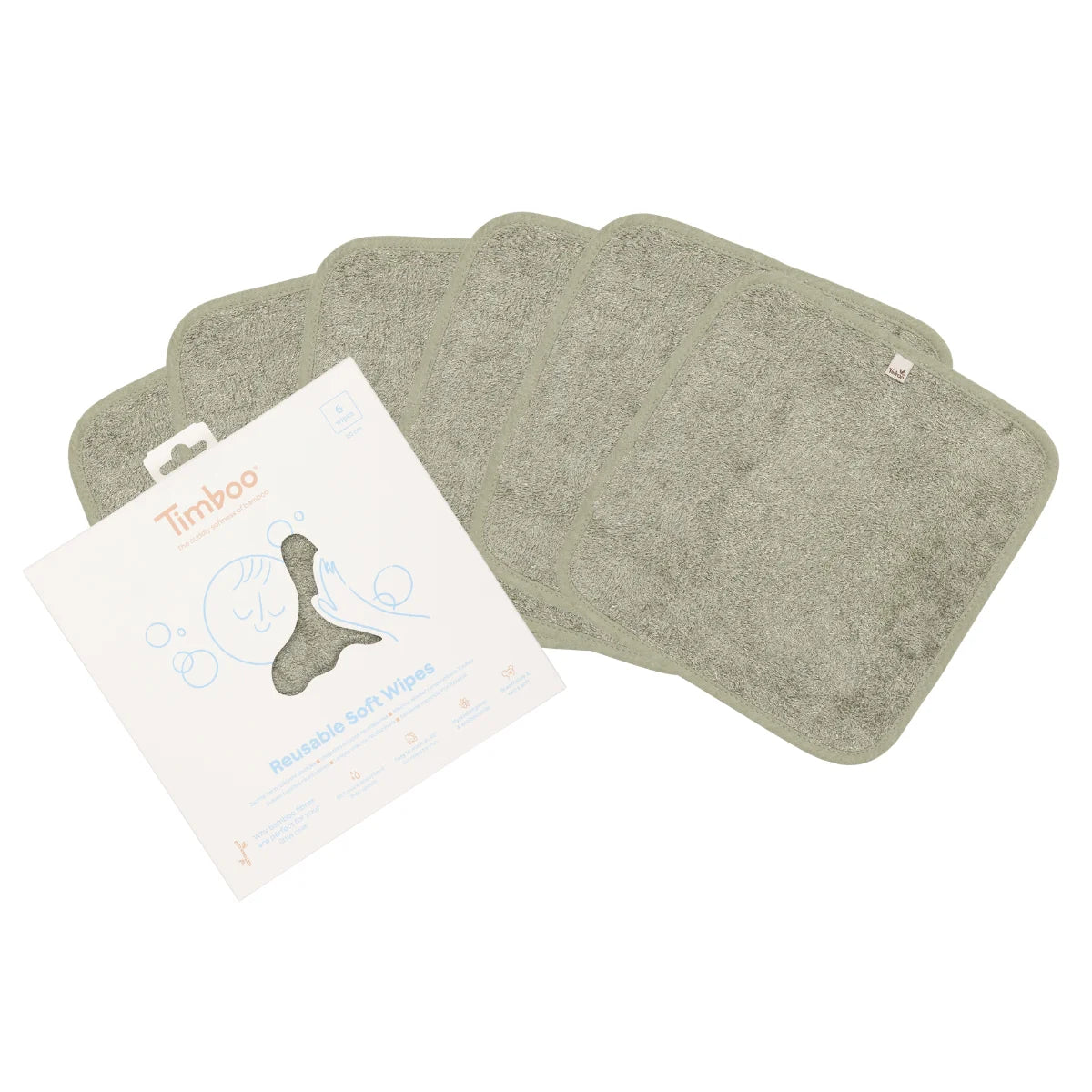 Timboo Herbruikbare Zachte Doekjes (6st) - Whisper Green