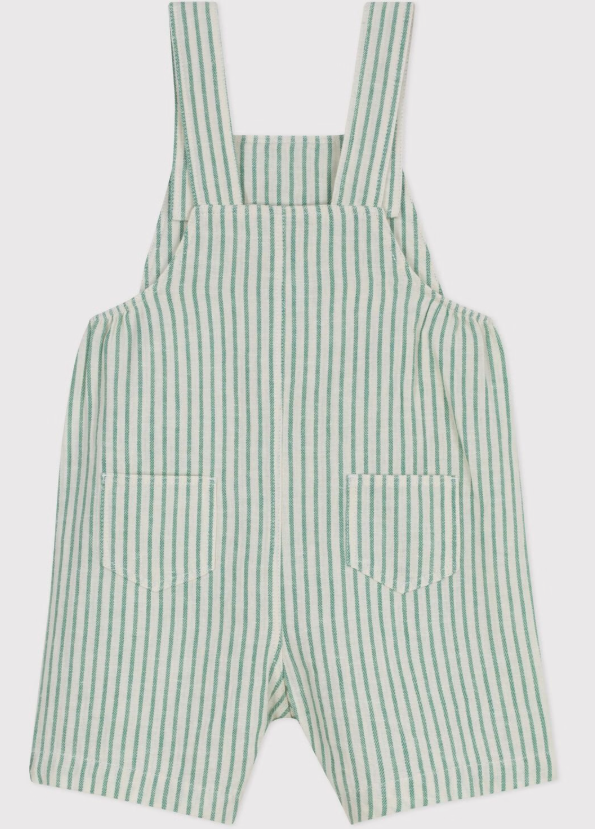 Petit Bateau Gestreepte Korte Salopette Van Katoen/Linnen Voor Baby's - Groen Gestreept