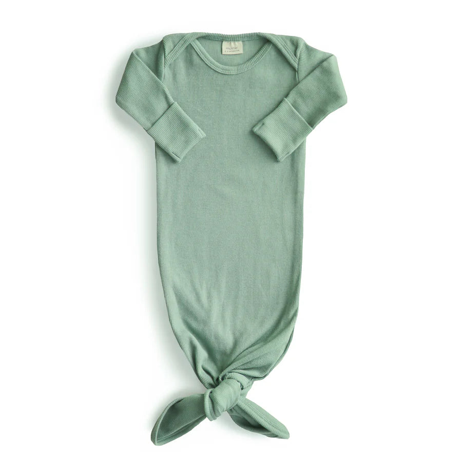 Mushie Ribbed Knotted Baby Gown 0-3 maand - Roman Green