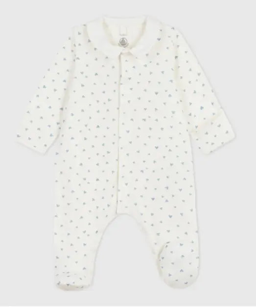 Petit Bateau Fluwelen Babypyjama Met Kraag En Hartjesprint