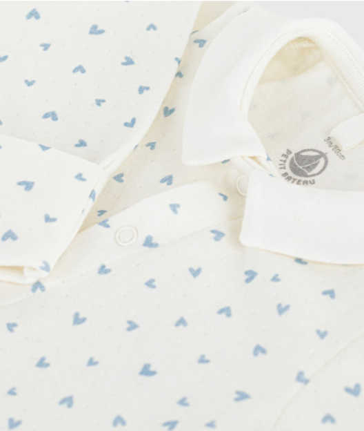 Petit Bateau Fluwelen Babypyjama Met Kraag En Hartjesprint