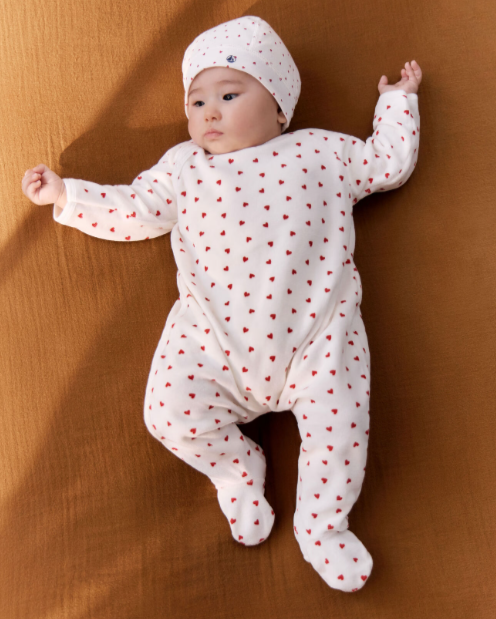Petit Bateau Fluwelen babypyjama met hartjesprint