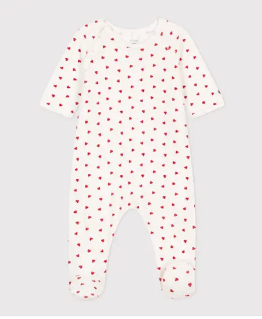 Petit Bateau Fluwelen babypyjama met hartjesprint