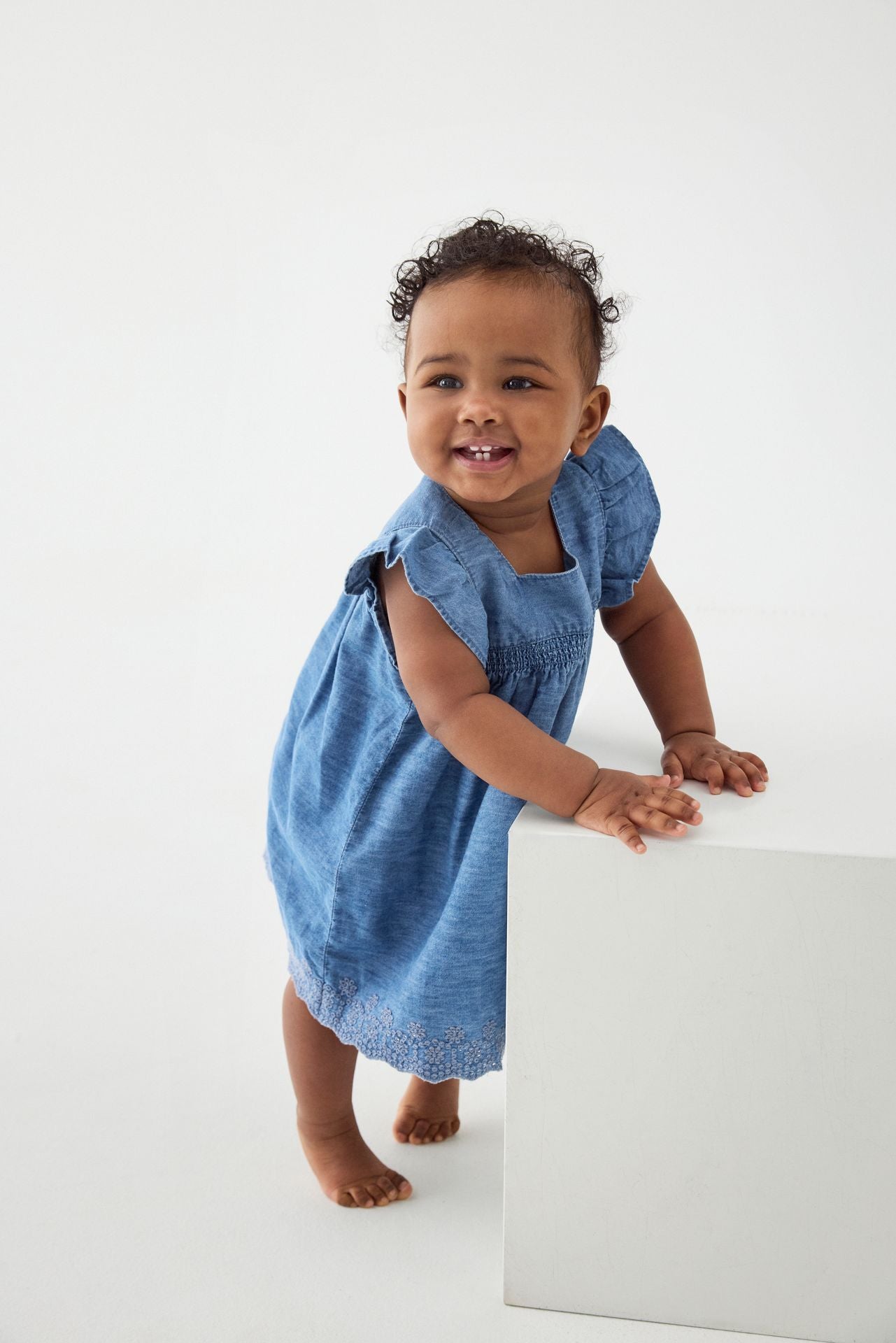 Minymo Jurk Korte Mouw Chambray Faded Denim