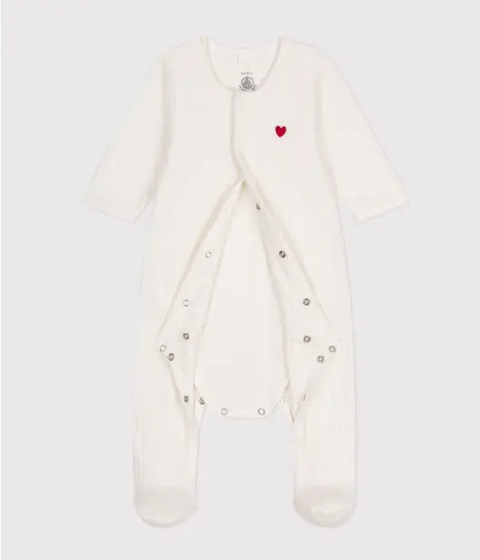 Petit Bateau Uniseks Bodyjama Van Velours - Wit