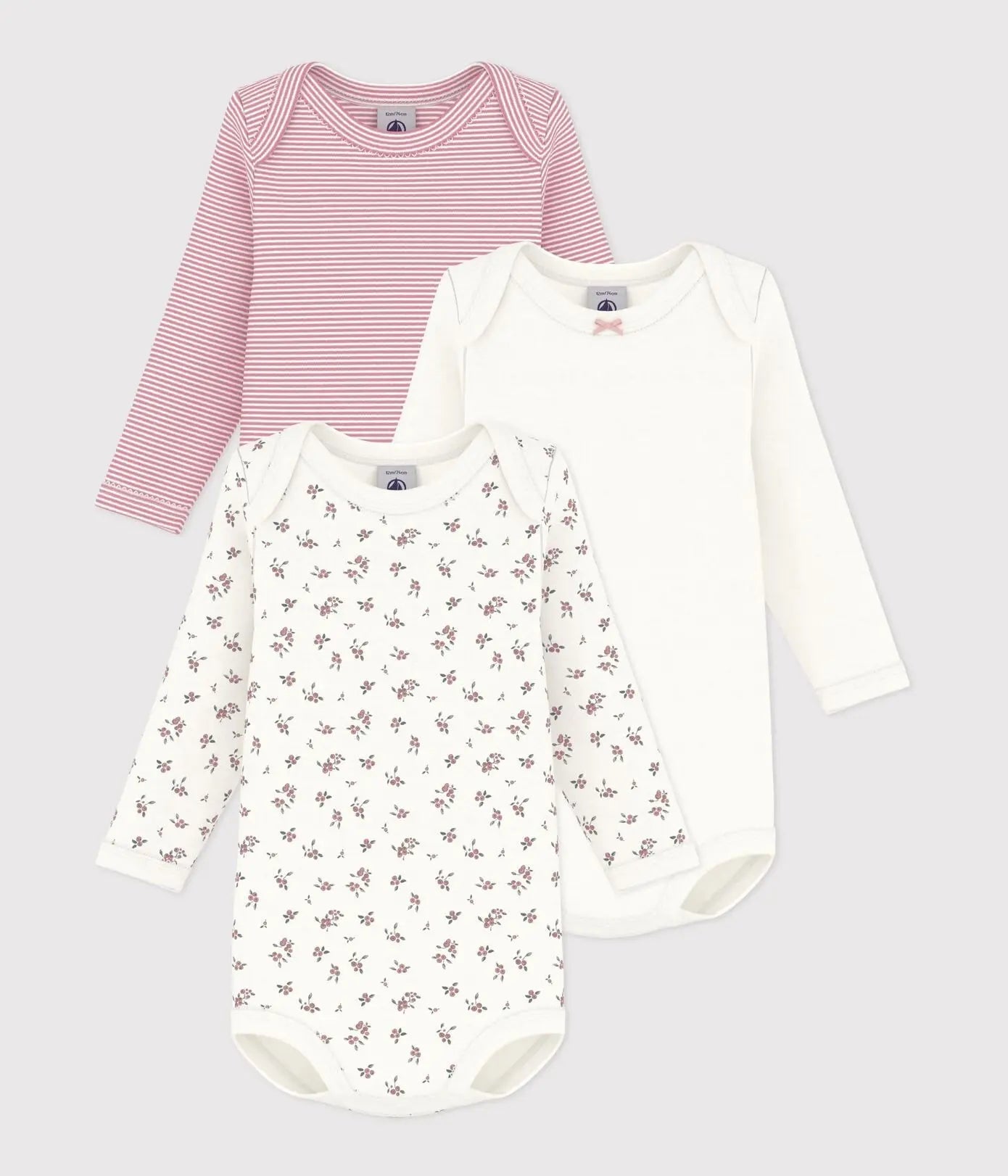 Petit Bateau 3 Bodies Amerikaanse Hals Lange Mouwen - Multicolor