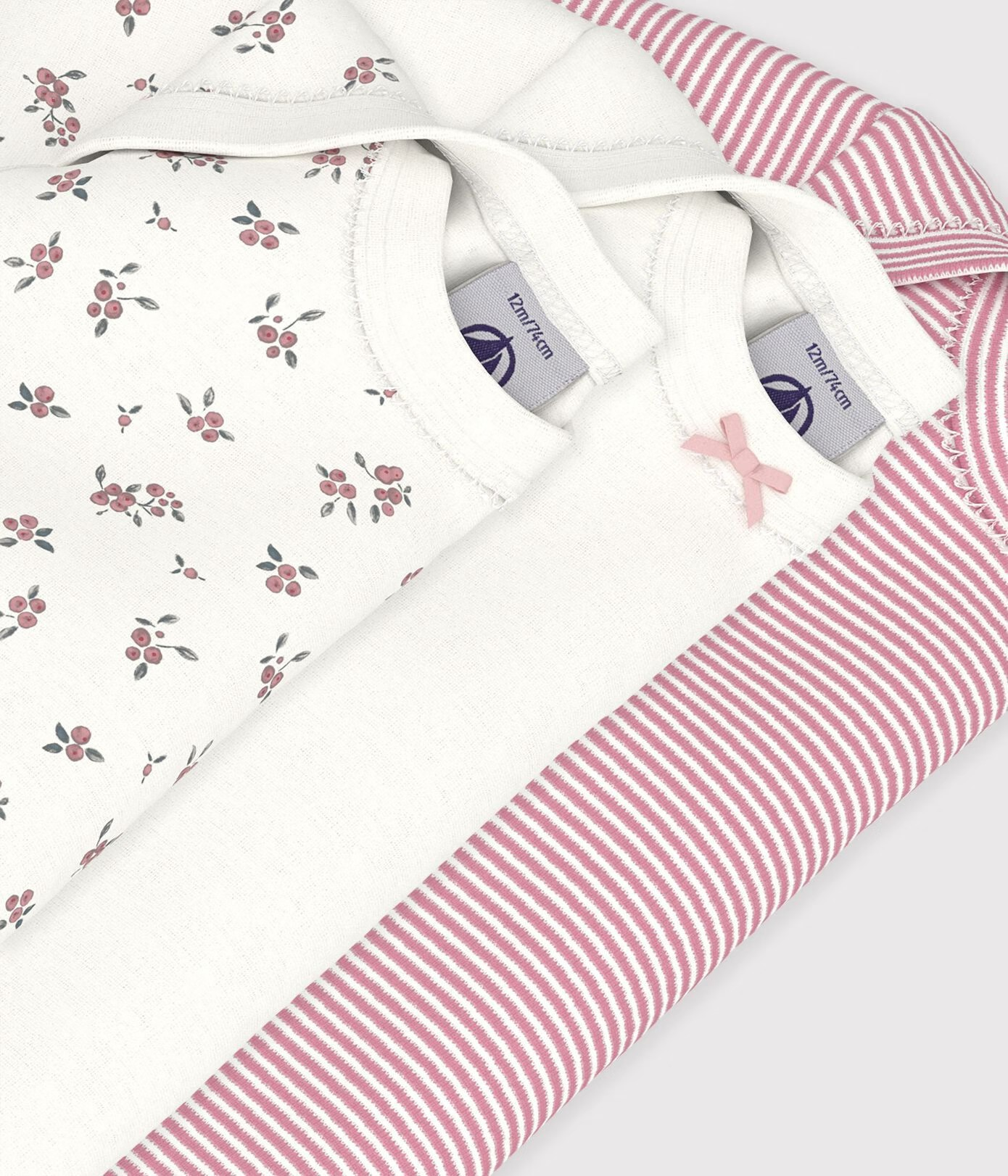 Petit Bateau 3 Bodies Amerikaanse Hals Lange Mouwen - Multicolor