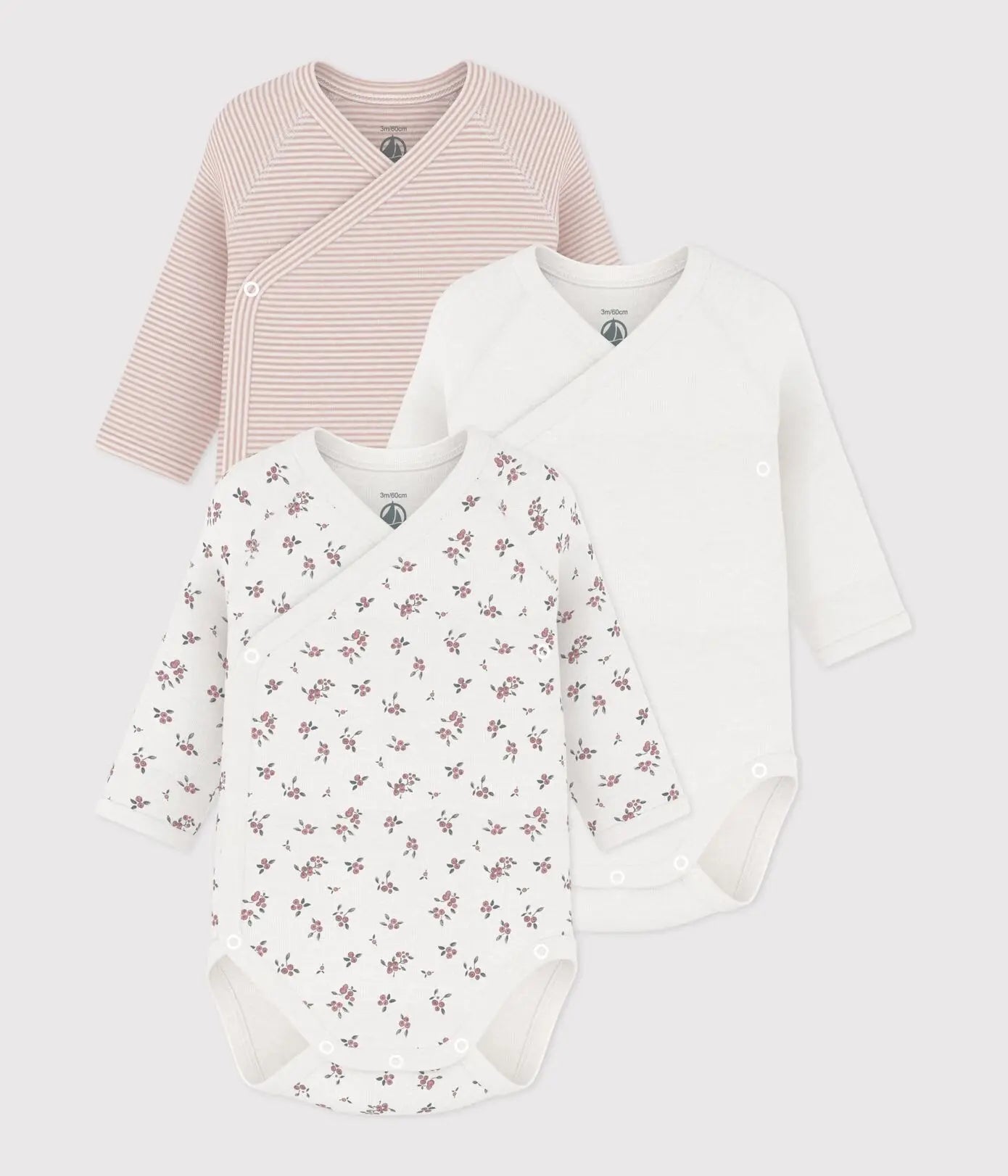 Petit Bateau 3 Bodies Geboorte Lange Mouwen - Multicolor