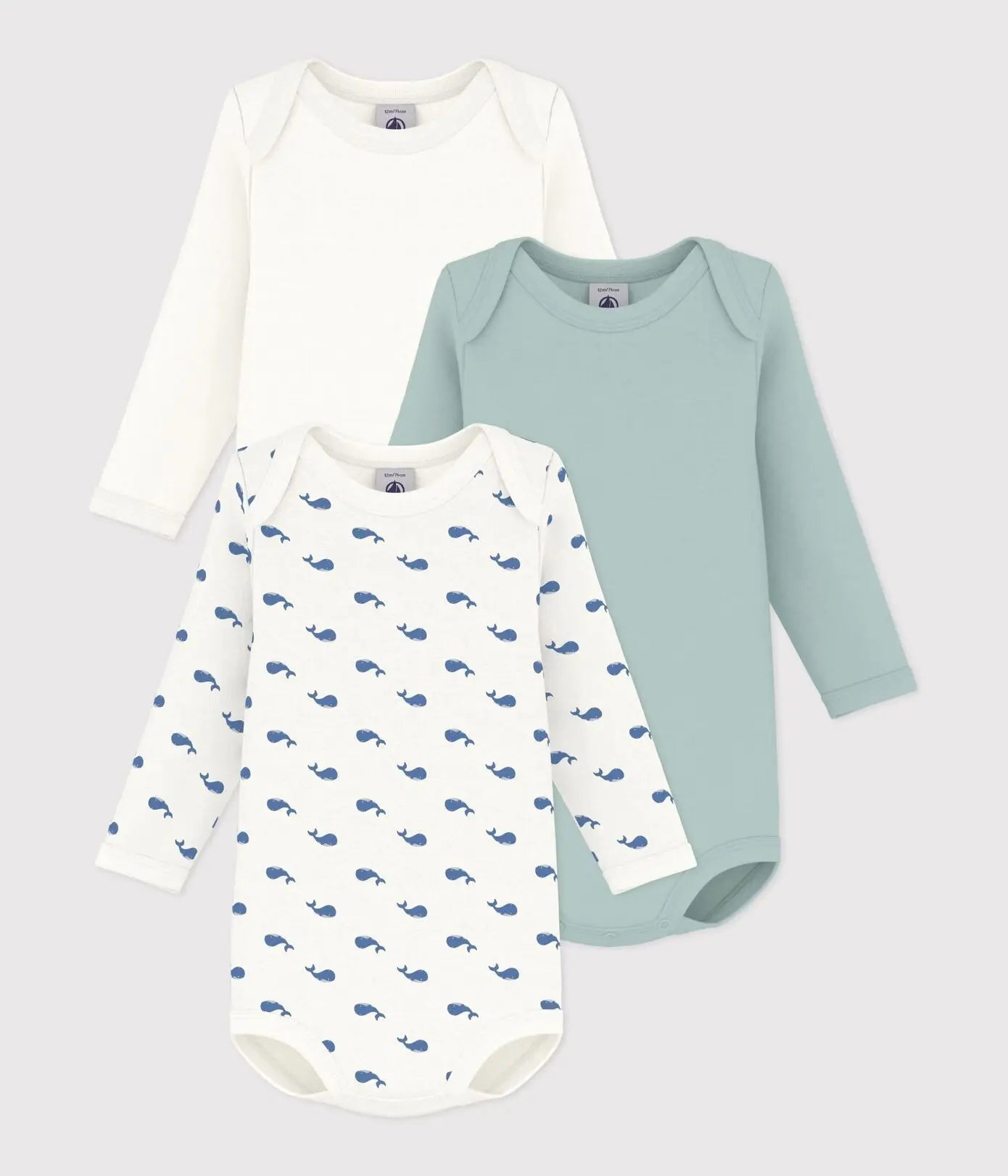 Petit Bateau 3 Bodies Amerikaanse Hals Lange Mouwen - Multicolor