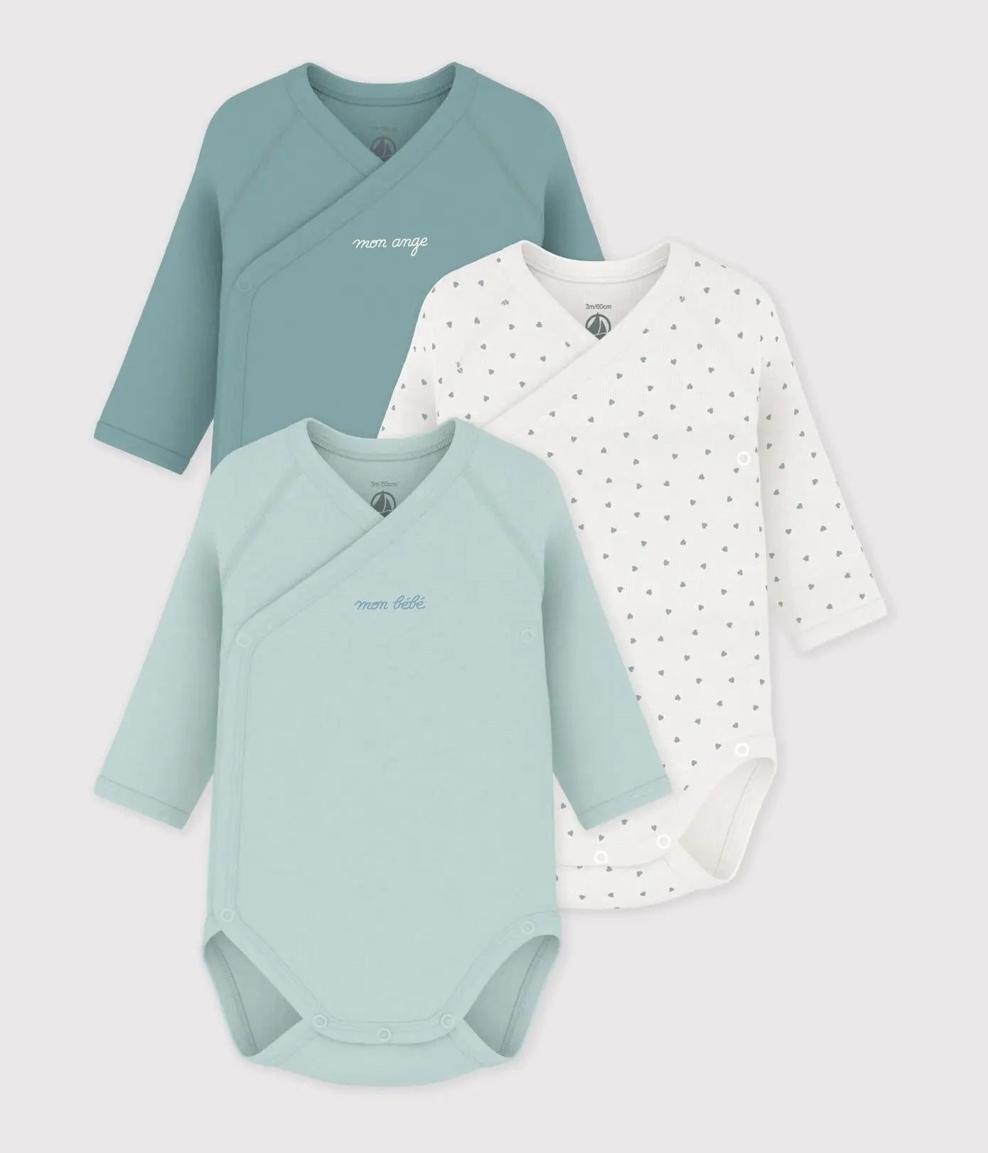 Petit Bateau 3 Bodies Geboorte Lange Mouwen - Multicolor