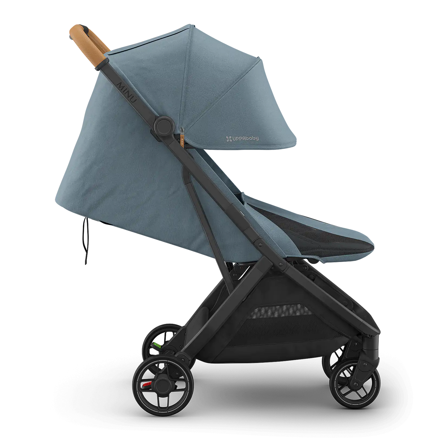 Uppababy Minu V3 Compact Stroller Dillan (Stone Blue) Carbon Frame Met Zandbruin Leer