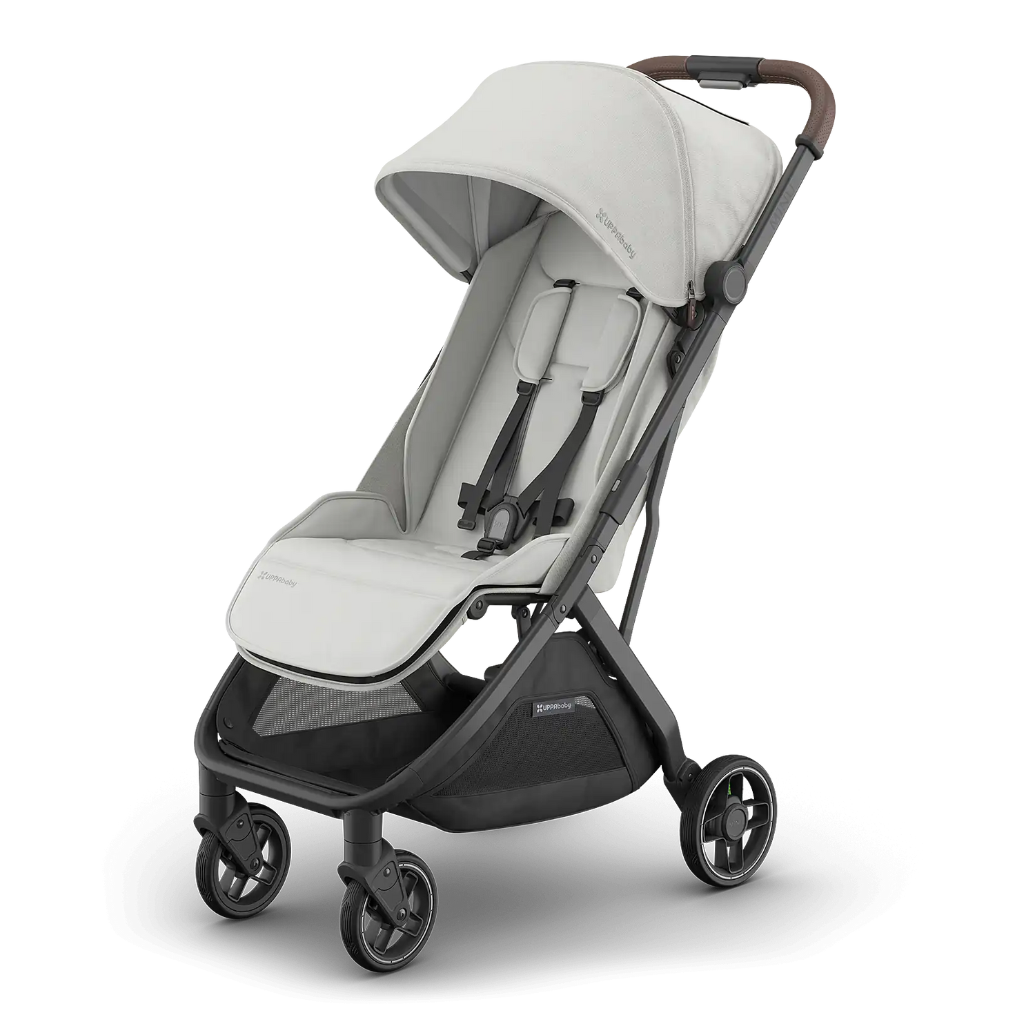 Uppababy Minu V3 Compact Stroller Savannah (Pearl Gray Jacquard) Carbon Frame Met Kastanje Bruin Leer