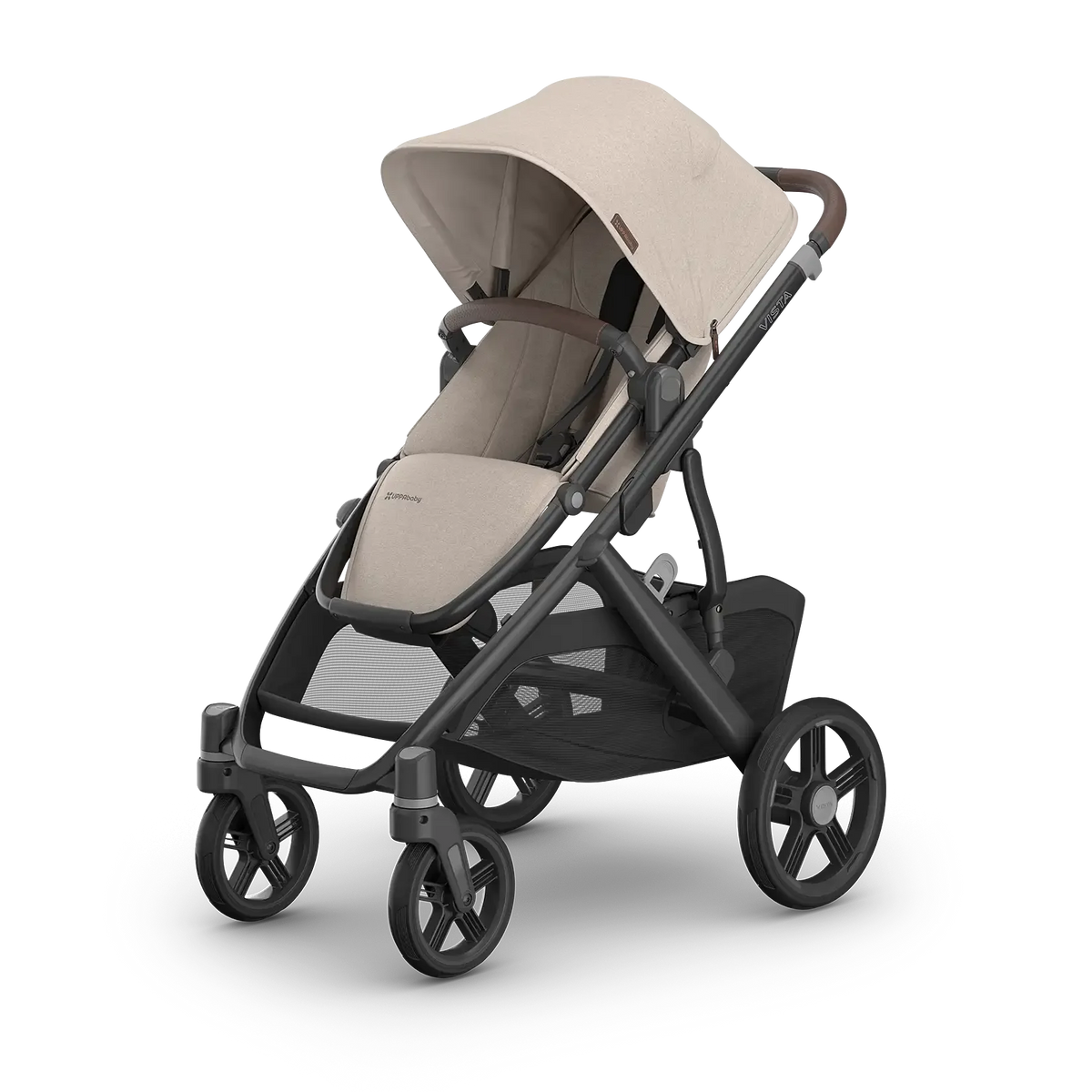 Uppababy Vista V3 Kinderwagen Ada - Sandstone Mélange - Carbon Frame Met Kastanje Bruin Leer Nieuw: Leverbaar Juli 2026