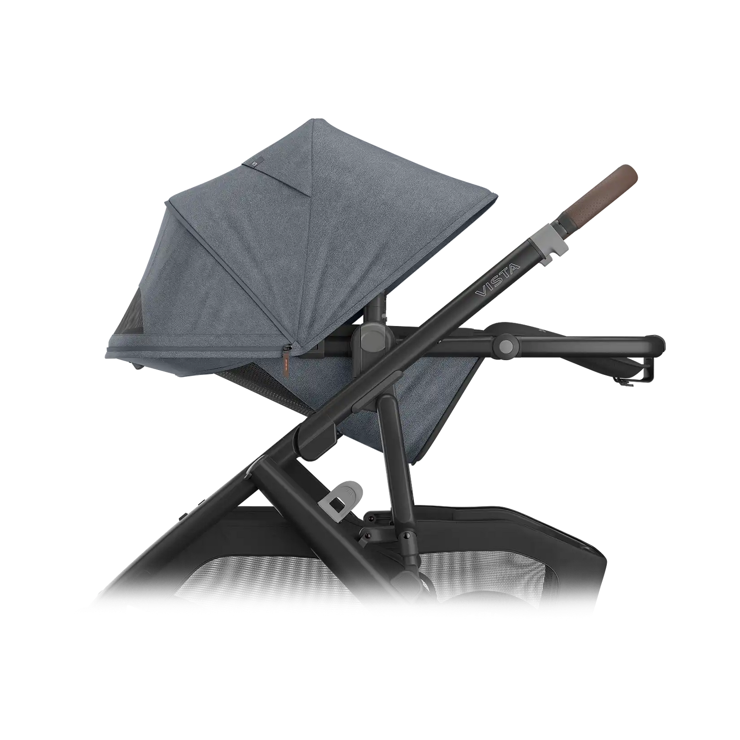Uppababy Vista V3 Kinderwagen Julian - Dusty Blue Mélange - Carbon Frame Met Kastanje Bruin Leer