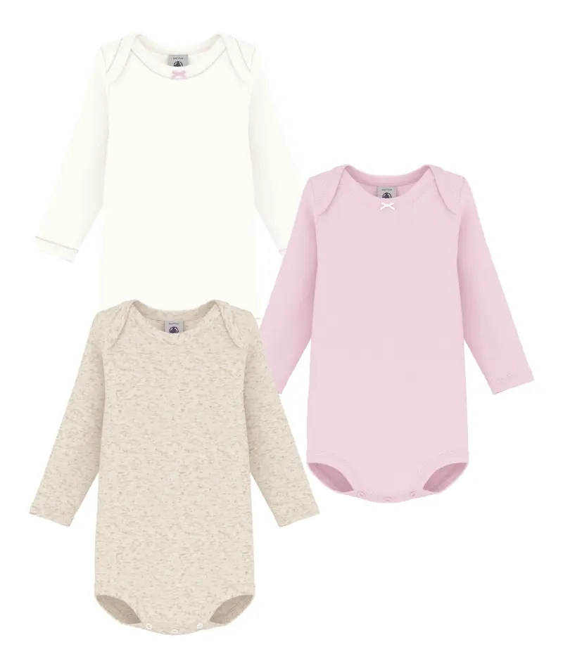Petit Bateau 3 Bodies Amerikaanse Hals Lange Mouwen - Multicolor