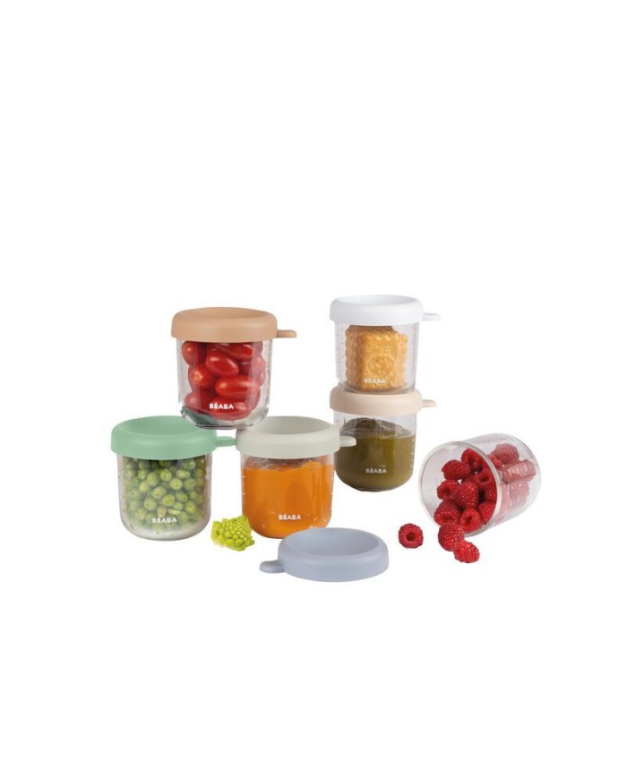 Béaba Set Van 6 Glazen Bewaarpotjes 250 Ml - Natural Color Mix
