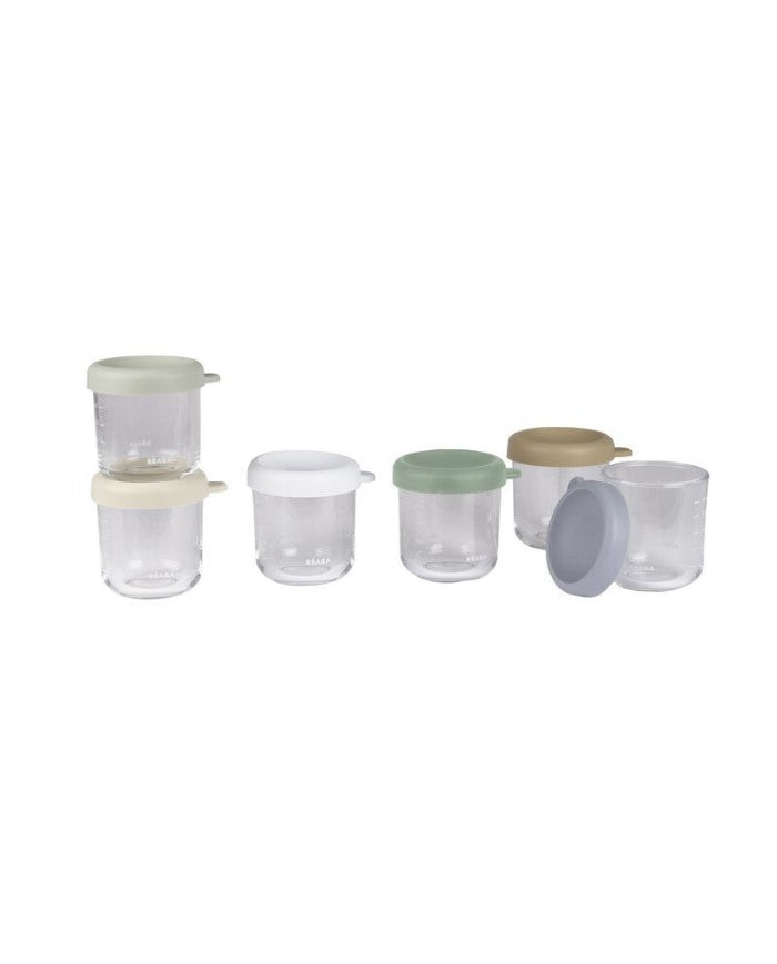 Béaba Set Van 6 Glazen Bewaarpotjes 250 Ml - Natural Color Mix