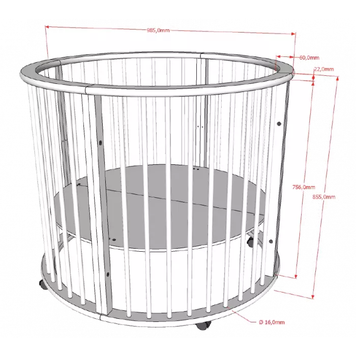 Jaxx Dino ronde babybox Ø 90 cm op wielen - Wit