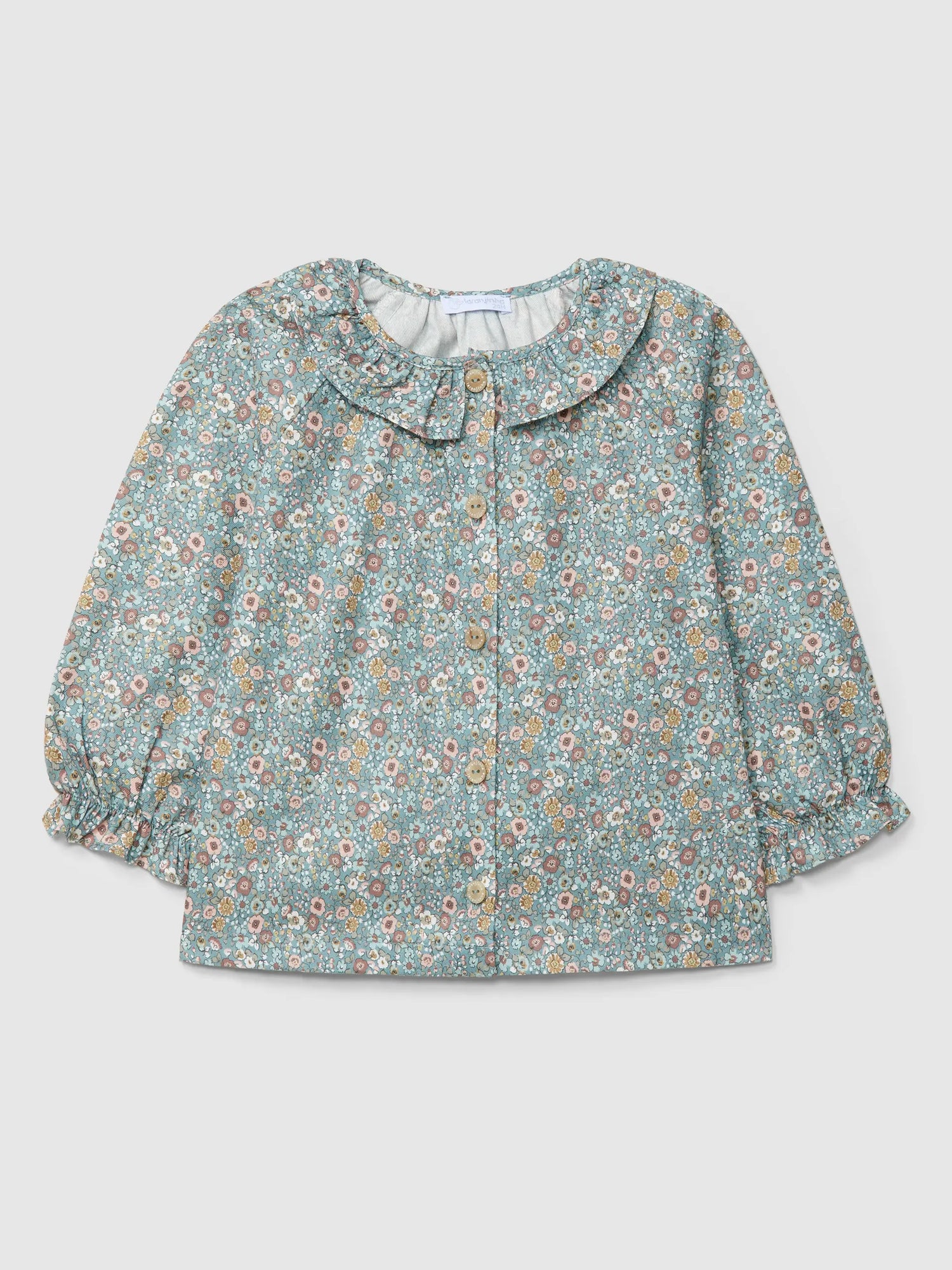Laranjinha Bloemen Blouse Met Ruches Kraag - Petrolblauw