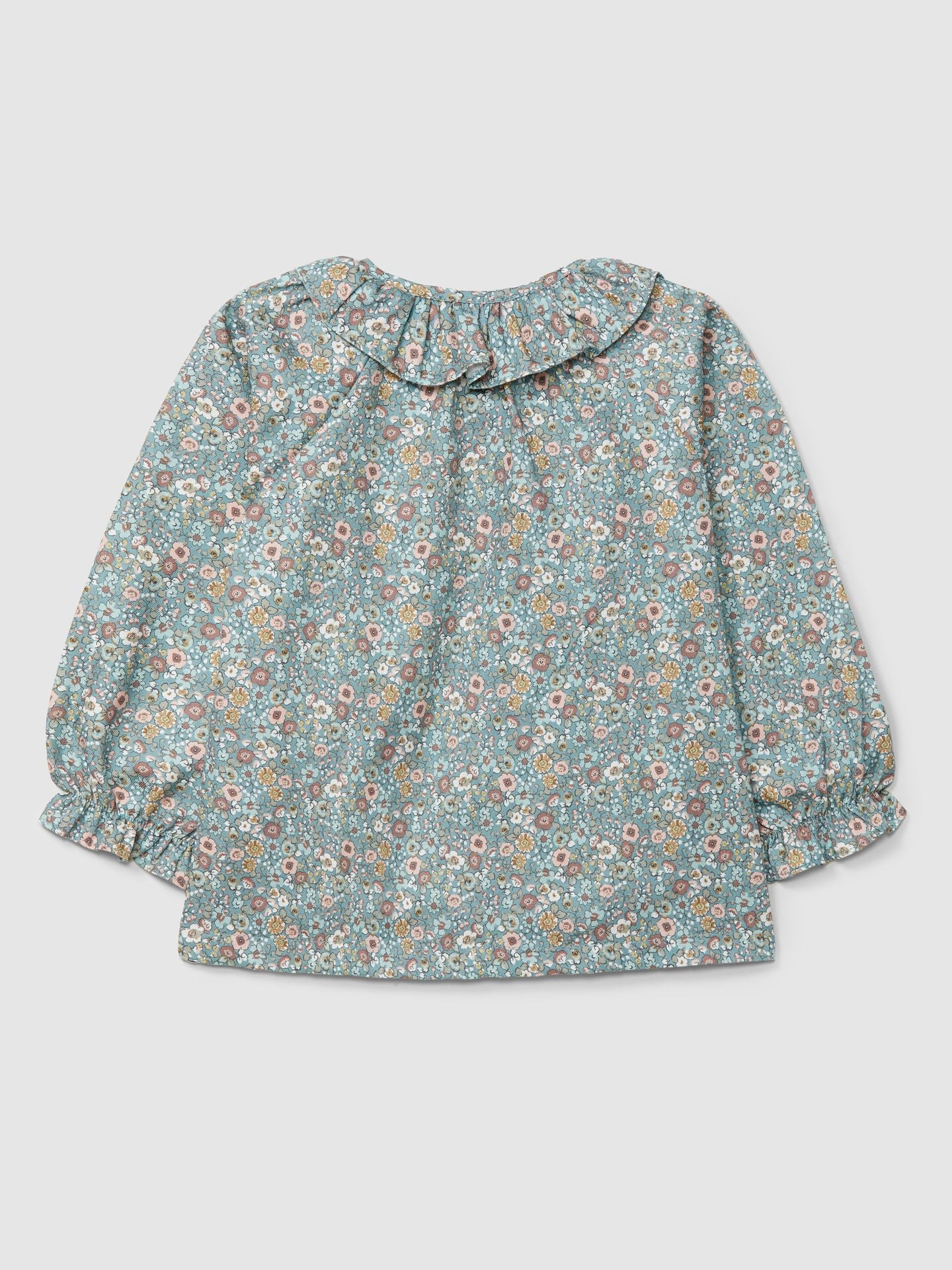 Laranjinha Bloemen Blouse Met Ruches Kraag - Petrolblauw