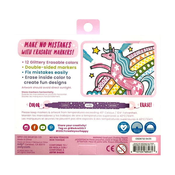 Ooly - Make No Mistake - Glitter Uitwisbare Stiften - 12 Stuks