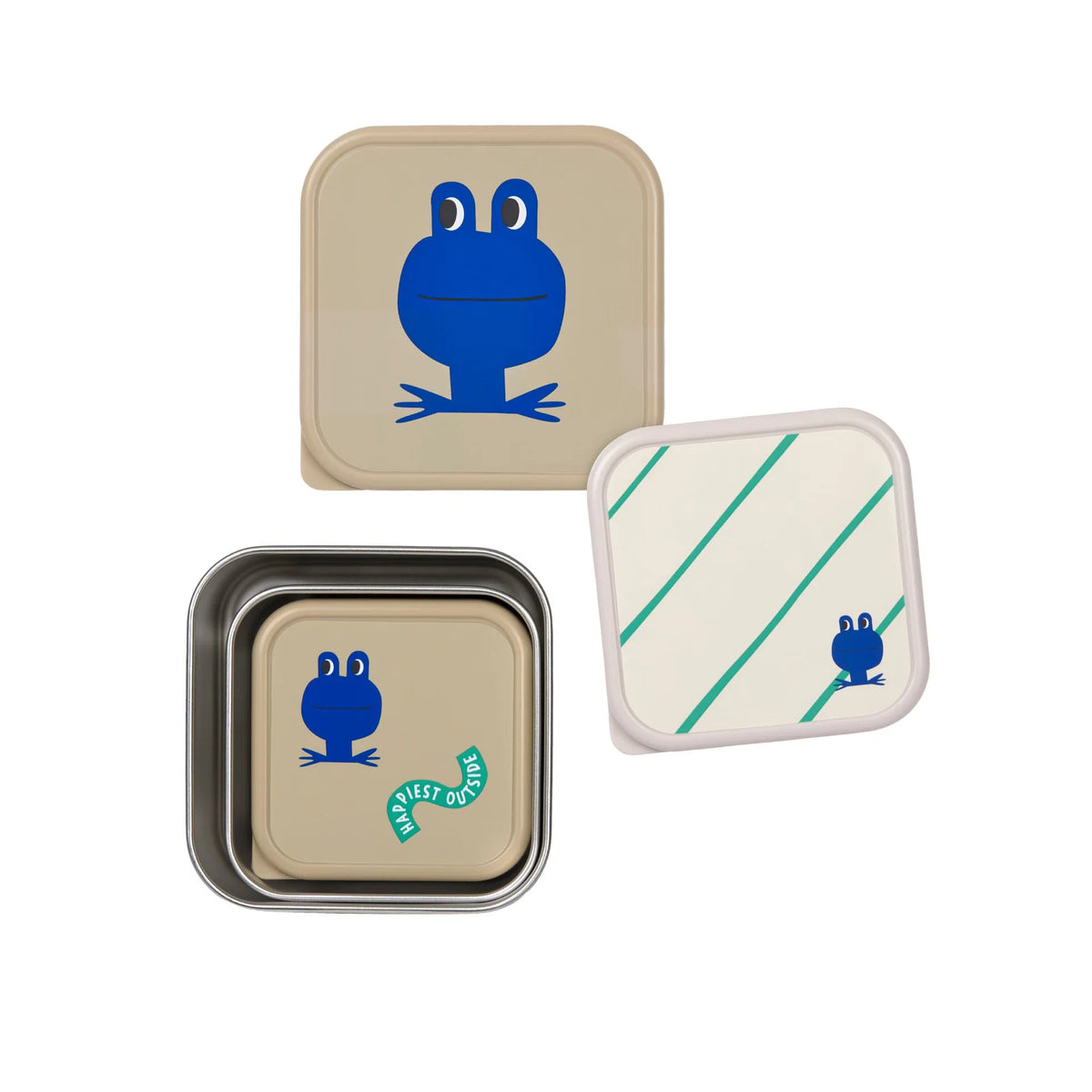 Lässig Roestvrije Snackbox 3 Delige Set - Happy Trails Frogs