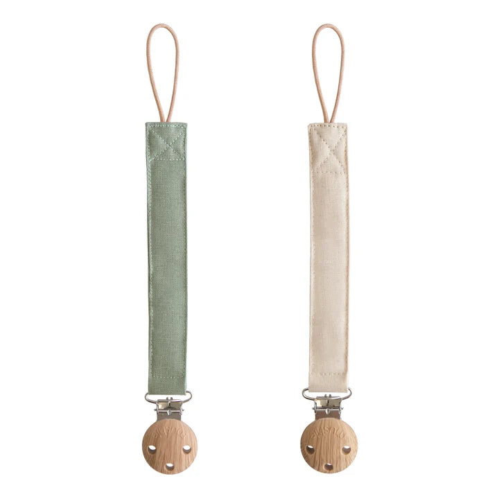 Mushie Set Van 2 Linnen Speenkoorden - Olive/Sand