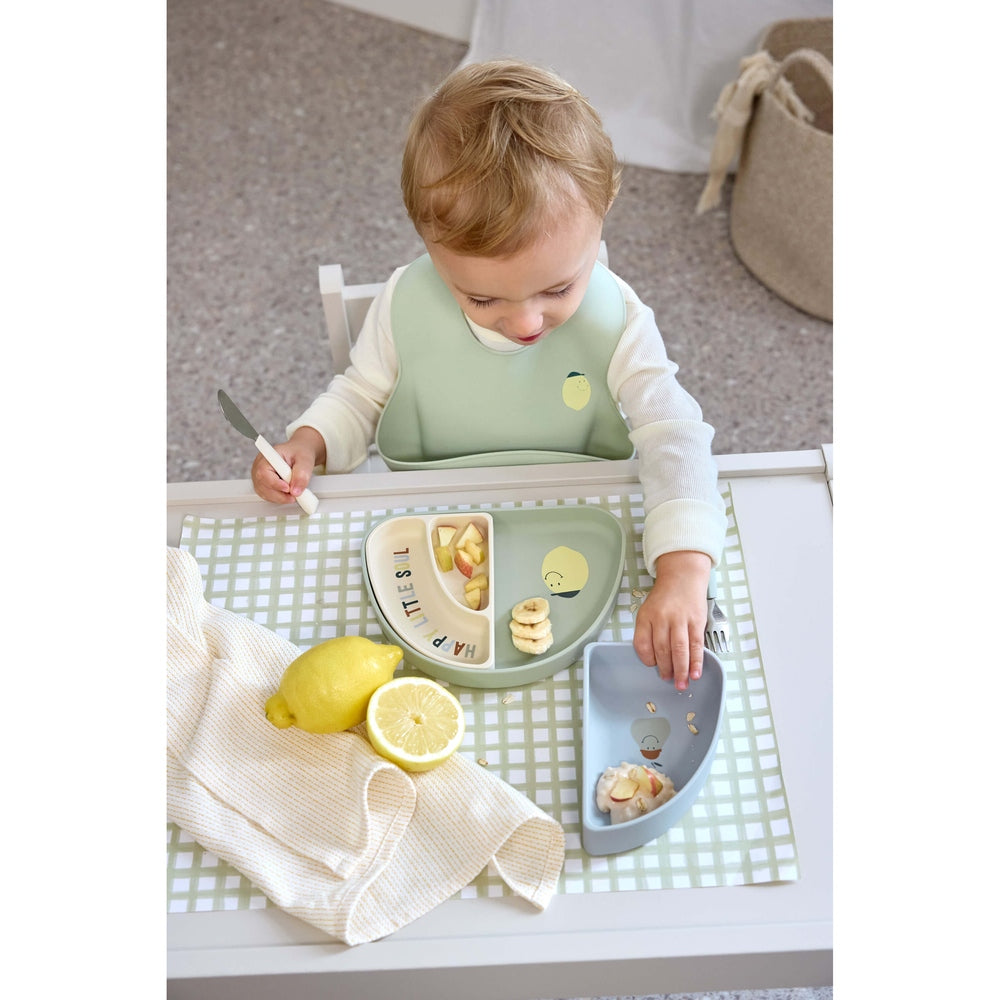 LÄSSIG Silicone Section Dish Set – Regenboogvormige kinderserviesset Happy Fruits Lemon