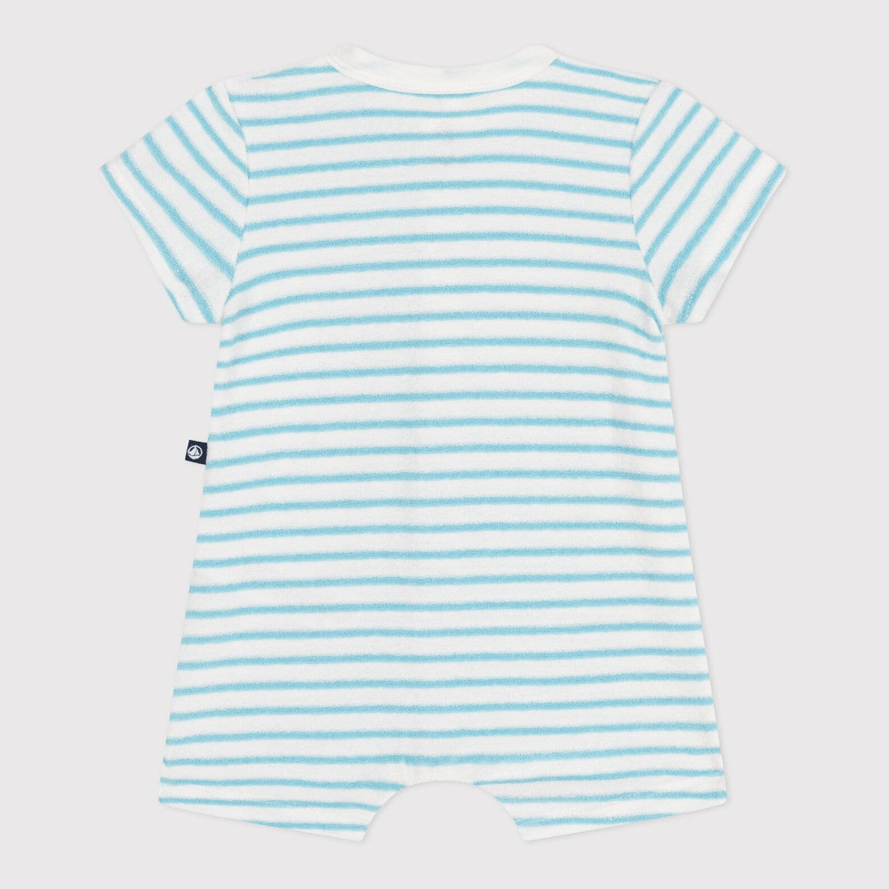 Petit Bateau Kort Gestreept Babypakje Van Katoenen Badstof - Marshmallow/Aquatic