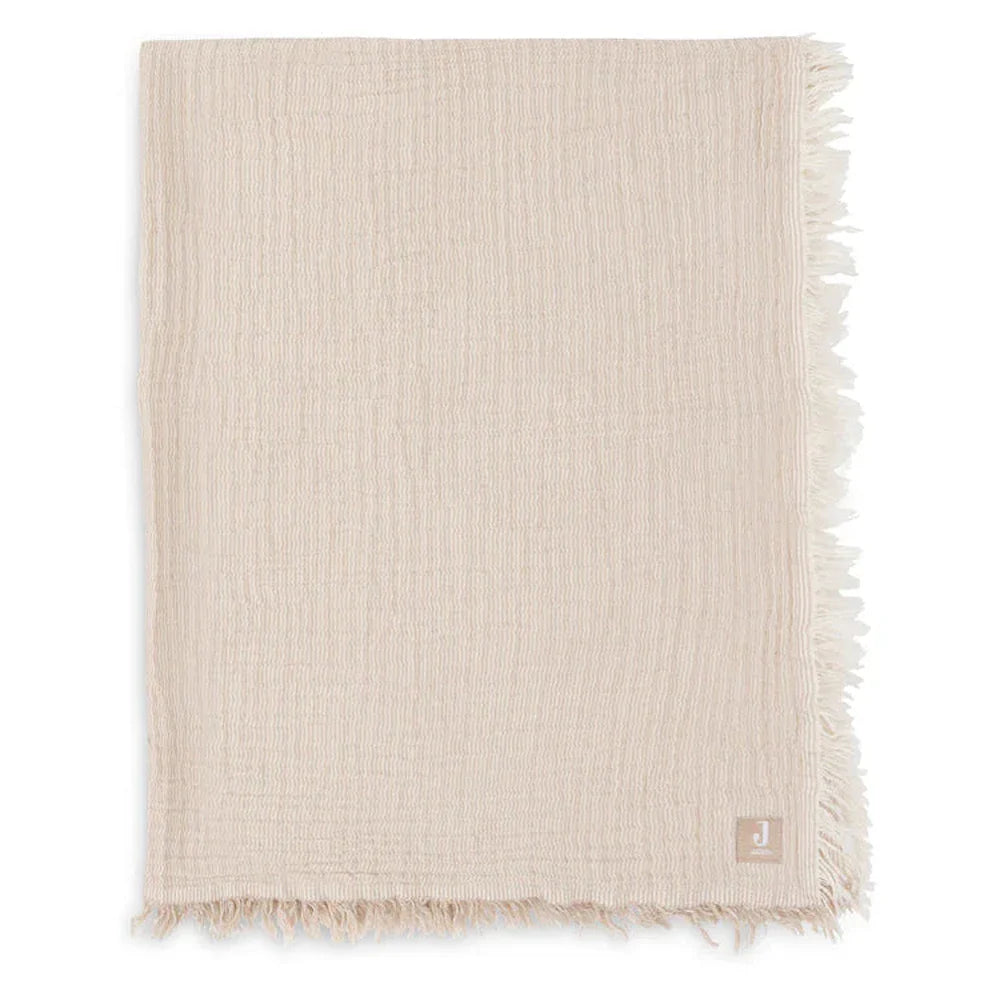 Jollein Hydrofiel Wiegdeken 75x100cm Fringe Stripe - Biscuit/Ivory