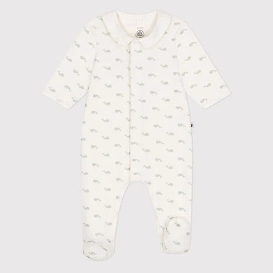 Petit Bateau | Fluwelen Babypyjama - Marshmallow/Walvis