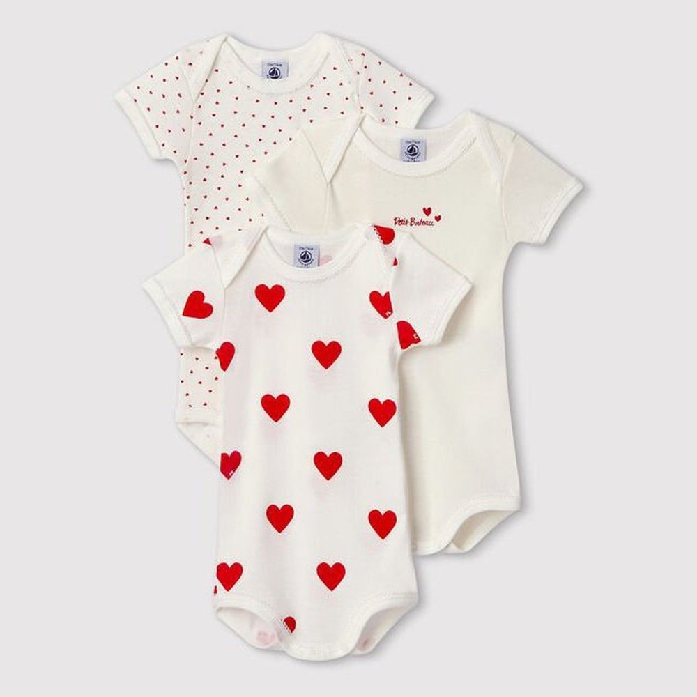 Petit Bateau | Set Van 3 Body'S Met Korte Mouwen En Hartjesprint In Biokatoen
