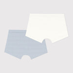 Petit Bateau Set Van 2 Boxershorts Voor Jongens - Wit/Lichtblauw gestreept En Wit