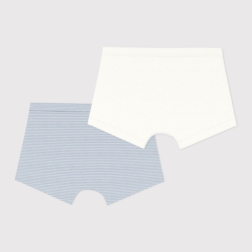 Petit Bateau Set Van 2 Boxershorts Voor Jongens - Wit/Lichtblauw gestreept En Wit