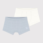 Petit Bateau Set Van 2 Boxershorts Voor Jongens - Wit/Lichtblauw gestreept En Wit